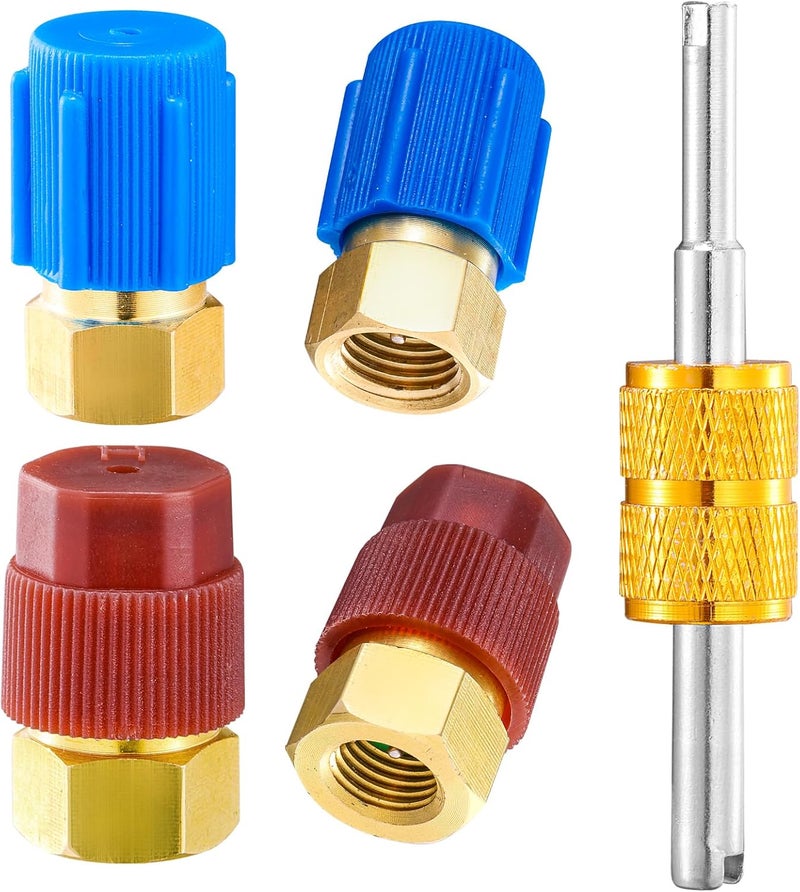 Tigbear R12 to R134A Conversion Kit, R12 to R134A AC Retrofit Fitting Adapter, High/Low Fitting Port Retrofit 1/4’’to 7/16"-20 UNF Conversion Adapter, for AC Air Conditioner Refrigerant - Image 1